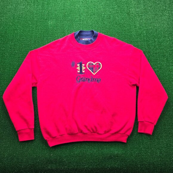#1 Grandma Sweatshirt Womens XL Red Pullover Crewneck Pullover Made in USA - Picture 1 of 7